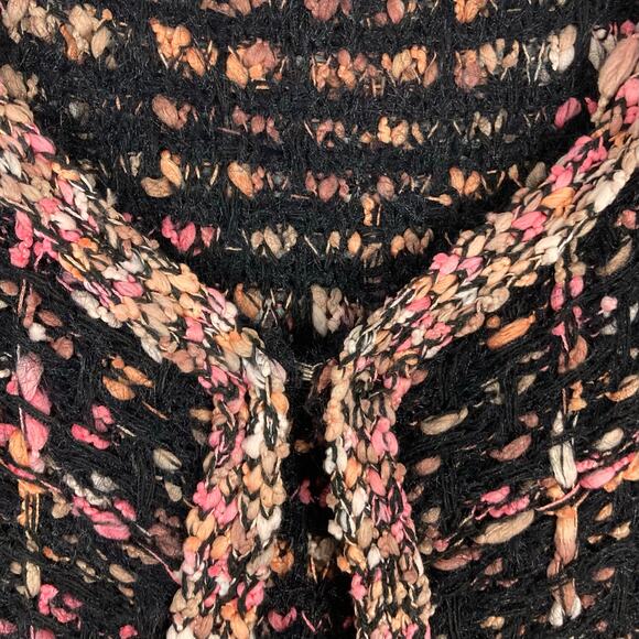 SIONI Cardigan M Wool-Blend Tweed Boucle Knit Gold Button Flap Pockets Long-Slv - Picture 6 of 11